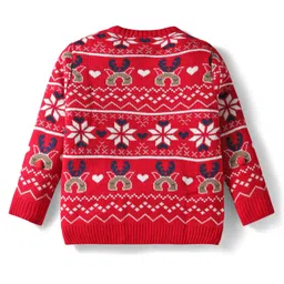 Babyhug Knit Full Sleeves Pullover Sweater with Aztec Design - Red image 2