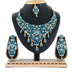 VATSALYA CREATION Alloy Blue Jewellery set With A pair of Earing & Maang tika-picture-12