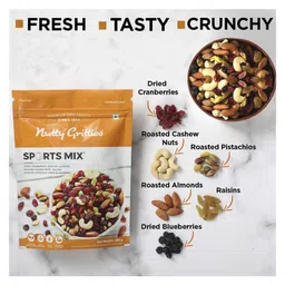 Nutty Gritties Sports Mixed Nuts and Dry Fruit with Roasted Almonds Cashews Pistachios Dried Blueberries Cranberries and Raisins - 200 gm image 3