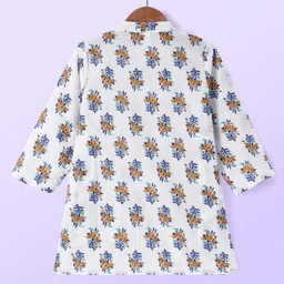 Babyhug Cambric Woven Full Sleeves Kurta Pyjama Set Floral Print - Blue image 3