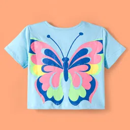 OLLINGTON ST. 100% Cotton Knit Half Sleeves Top & Pant Set With Butterfly Print - Light Blue image 3