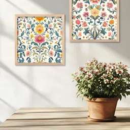 WALLLANE Brown & White 2 Pieces Floral Printed Wooden Wall Art-picture-16