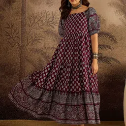 Sangria Printed Pure Cotton Empire Ethnic Dress-picture-29