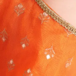 Babyhug Woven Sleeveless Embroidery Choli With Floral Printed Lehenga And Dupatta - Orange image 4