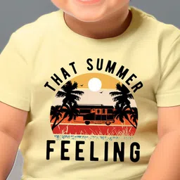 KNITROOT Cotton Summer Theme Half Sleeves That Summer Feeling Text Printed Tee - Yellow image 5