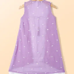 Babyhug Woven Sleeveless Sequinned Embroidered Top & Palazzo Set with Lace Detailed Shrug - Lavender image 5