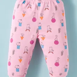 Tango Fleece Knit Full Sleeves Hooded Co-ord Winter Night Suit With Animal Print - Pink image 5