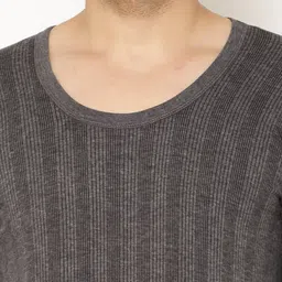 mack jonney VIMAL JONNEY Men Pack Of 2 Charcoal Grey Striped Thermal Tops image 5