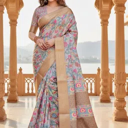 ZAMUNA Floral Silk Blend Handloom Bhagalpuri Saree-picture-43