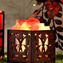 GLOBAL AROMA Basket Rock Salt Brown Wooden Butterfly Square Table Lamp-picture-17