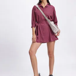 glitchez Mini Maven Drop-Shoulder Belted Shirt Dress image 5