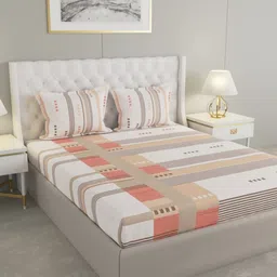 Raymond Home Peach & Beige Printed 140 TC Cotton Queen Bedsheet Set 2.29 m x 2.54 m-picture-39