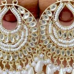 MEIRA JEWELLERY Gold-Plated Artificial Stones Studded & Beaded Drop Earrings image 3