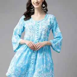 ADA Floral Embroidered Chikankari Kurti image 1