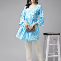 ADA Floral Embroidered Chikankari Kurti image 5