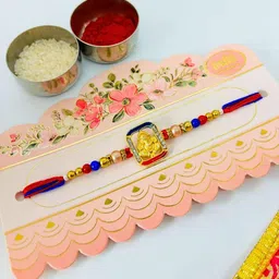 sangria Ganeshji Stone Studded & Beaded Thread Rakhi Traditional Handmade Rakhi for Brother image 4