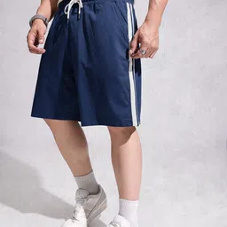 WROGN Men Pure Cotton Side Striped Loose Fit Shorts image 5