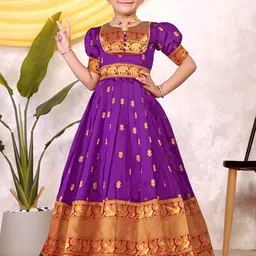 Calendar Art Girls Woven Design Puff Sleeves Satin Maxi Dress-picture-20