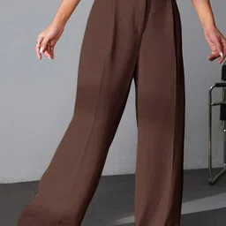 FNOCKS Women Comfort Wide Leg High-Rise Pleated Trousers-image-15