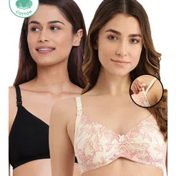 Inner Sense Pack Of 2 Organic Antimicrobial Padded Non Wired Feeding Bra - Black Peach-image-38