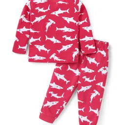 Babyhug Cotton Knit Full Sleeves Shark Printed Night Suit - Red-picture-16