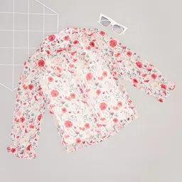 Pantaloons Junior Full Peasant Sleeves Floral Printed Shirt Style Top With Camisole - White-picture-19