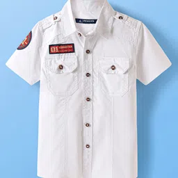 Pine Kids Cotton Woven Half Sleeves Solid Colour Shirt - White-picture-26