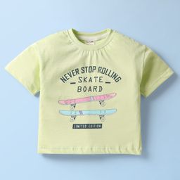 CUCUMBER Sinker Knit Half Sleeves T-Shirt With Skateboard Print - Light Green-picture-2