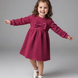 Mark & Mia Full Sleeves Winter Frock With Bow Applique - Wine-picture-26