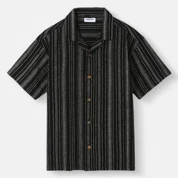 Nautinati Knit Half Sleeves Striped Shirt - Black-image-17