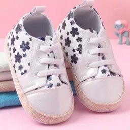 Babyoye Lace Up Booties with Floral Print - White-image-61