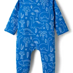 Babyhug Cotton Knit Full Sleeves Footed Sleepsuit With Dino Print - Blue image 2