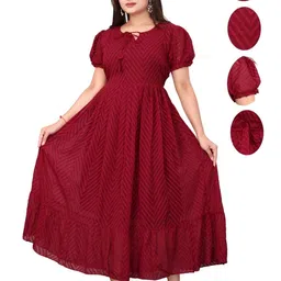 QENA Puff Sleeve Georgette Fit & Flare Maxi Dress image 4