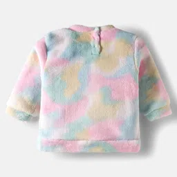 Babyhug Fur Knit Winter Wear Top & Joggers Set With Unicorn Embroidery Design - Pink & Light Blue image 3