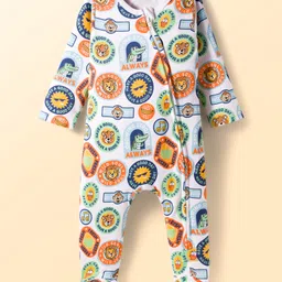 Babyhug Cotton Knit Full Sleeves Striped Sleepsuit With Animal Print Pack Of 2 - Multicolor image 4