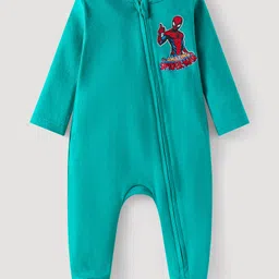 Babyhug Marvel Full Sleeves Sleep Suits with Spiderman Graphics Pack of 3 - Yellow Mint Green & White image 4