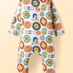 Babyhug Cotton Knit Full Sleeves Striped Sleepsuit With Animal Print Pack Of 2 - Multicolor image 5