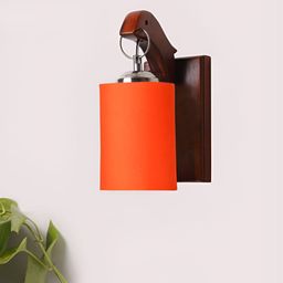 Devansh Brown & Orange Wooden Cylinder Shaped Shaped Wall Lamp-image-16