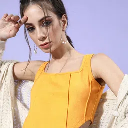 STREET 9 Woman Bright Yellow Solid Cropped Top image 1