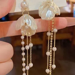 AKISON JEWELS Women White Floral Drop Alloy Earrings-image-70