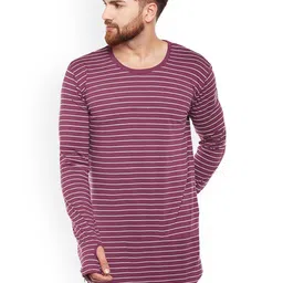 Hypernation Men Purple Striped Round Neck Longline Pure Cotton T-shirt-picture-20