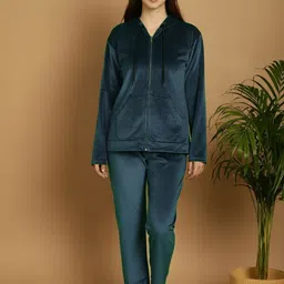 Valles365 by S.C. Women Velvet Hooded Night Suit-picture-24