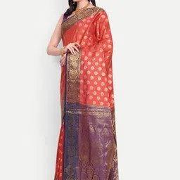 AKSH FASHION Orange Silk Blend Sarees-image-10