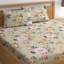 CHHAVI INDIA Green & Pink Floral Microfiber 210 TC Queen Bedsheet Set 2.25 x 2.50 Mts-picture-26