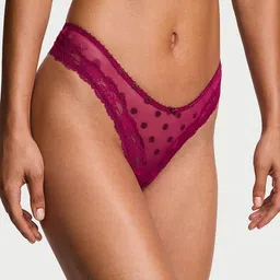 Victoria's Secret Women Heritage Dot Self Design Lace-Trim Thong Panty-image-70