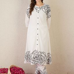 Indo Era Women Ethnic Motifs Printed Regular Mirror Work Pure Cotton Kurta Trousers-picture-26