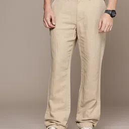 GAP Men Straight Fit Self Design Textured Linen Cotton Chinos Trousers-image-29