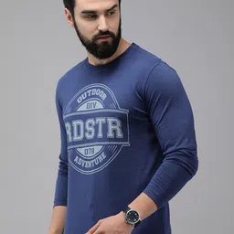 Roadster Men Navy Blue Printed T-shirt image 3