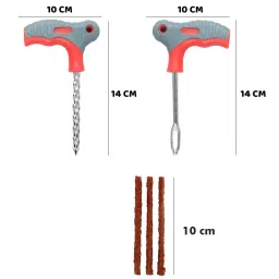 AllExtreme EX-5006 Tubeless Tyre Puncture Repair Kit with T Handle Grips + 5 Repair String Plugs + Rubber Solution + Cutter + 3 Probe Heads for Vehicles Multicolor, 26 pc image 2