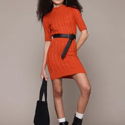 The Roadster Lifestyle Co. Cable Knit Acrylic Mini Sweater Dress-picture-26